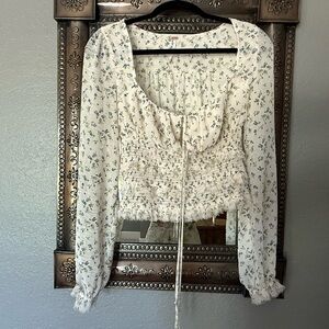 Free People White Floral Blouse